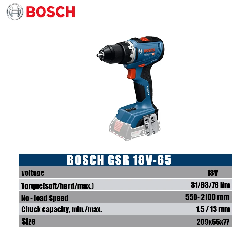 Bosch GSR 18V-65 Brushless Ele - Woodworking Drills 评论和价格